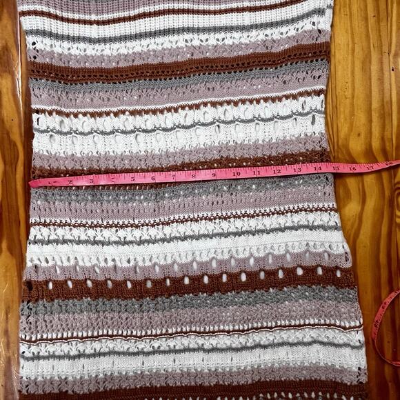 Freshman 1996 Crochet Knit Dress Sz S EarthTones Stripe Midi Lined Stretch Boho - Picture 14 of 16